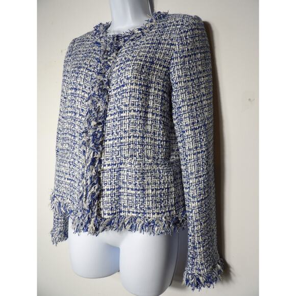 Carolina Belle Montreal Blazer Cardigan Small Tweed Blue Silver Woven Artsy - Picture 9 of 14